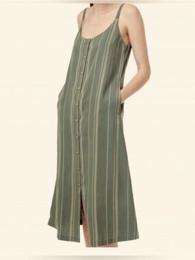 TENTREE - Women's Sundance Midi Dress, Olive green with stripes, size Small, NWT